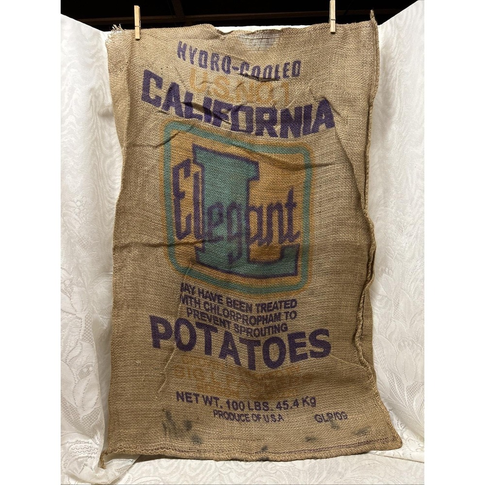 Vintage Burlap‎ Sack California Potatoes Big L Elegant Packers Edison CA Unused